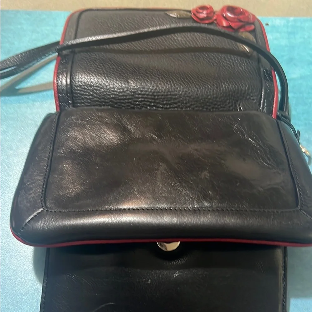 Brighton Black Crossbody Bag with Red Floral Detail - Picture 3 of 5